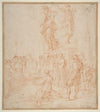 Figure Studies; Woman holding a Shield, a Dancing Female, and a Priest Supported at an Altar before a Group of Onlookers