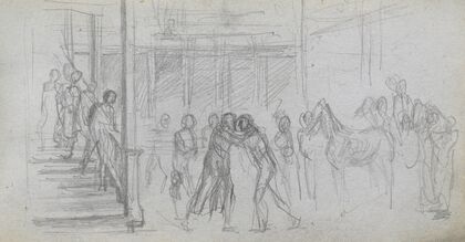 Figure Study, Stairway, Horse (1860s)