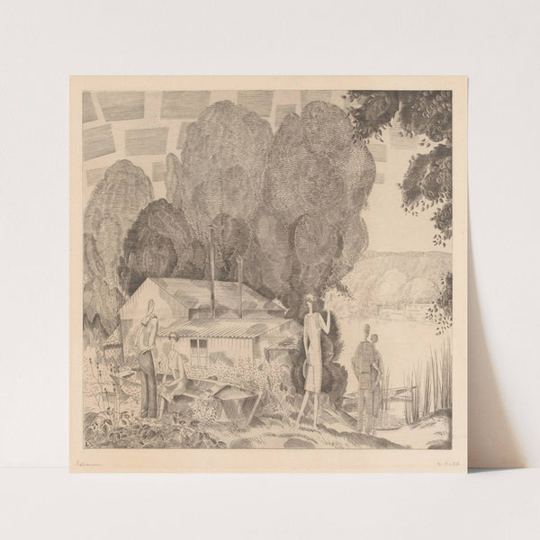 Figuren bij een huis aan het water by Jean-Émile Laboureur