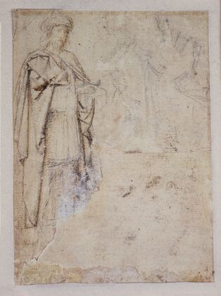 Figurenstudie des Kambyses, oben rechts Gewandstudien — size preview