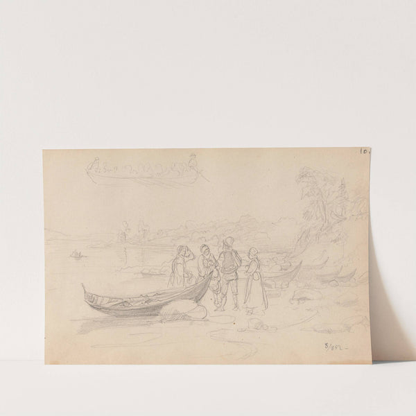 Figurer og båt på stranden, Leksand (1852) by Adolph Tidemand