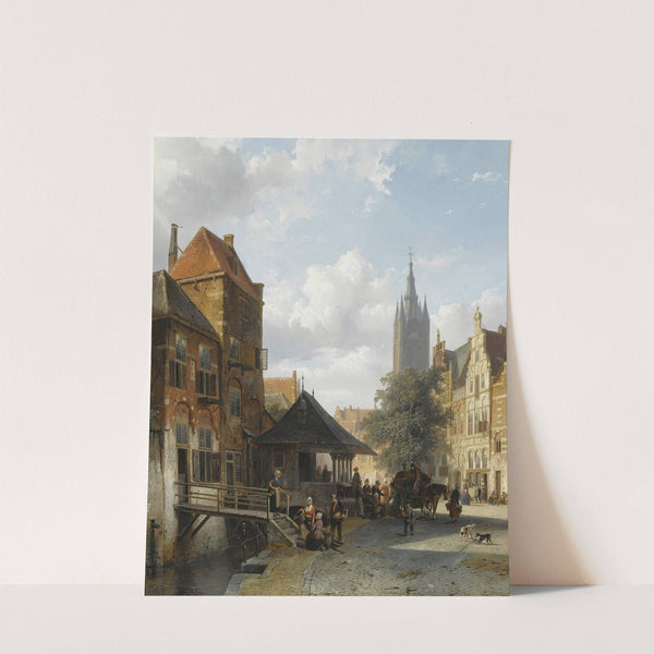 Figures At The Fish Market In Delft (1853) by Cornelis Springer