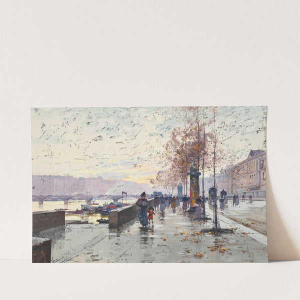 Figures at the Quai de Louvre, Paris by Eugène Galien-Laloue