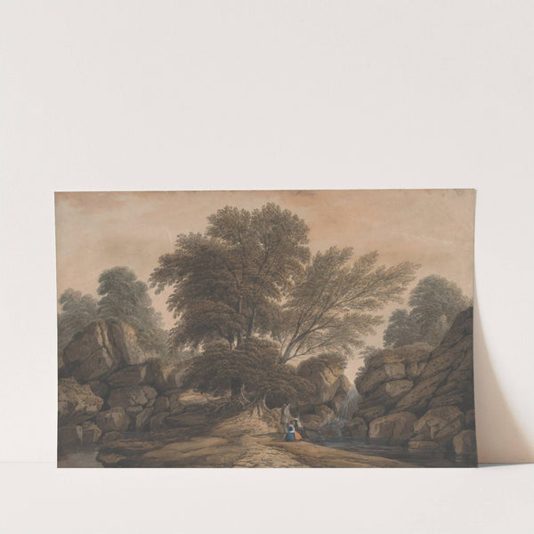 Figures Beside a Waterfall and Pool in a Wooded Landscape by John Varley