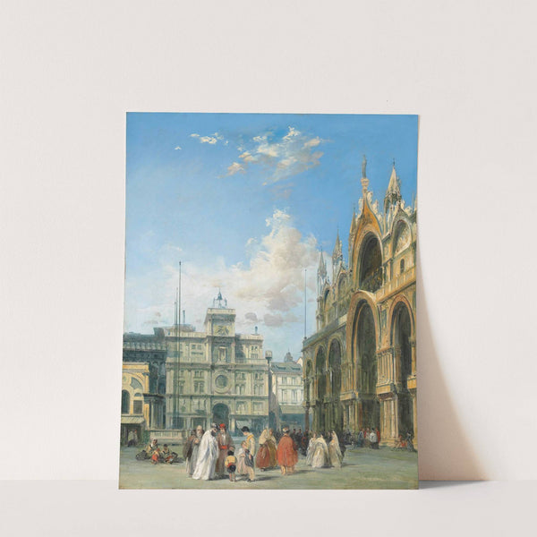 Figures Beside The Basilica Of San Marco And The Torre Dell'orlogio, Venice by Edward Pritchett
