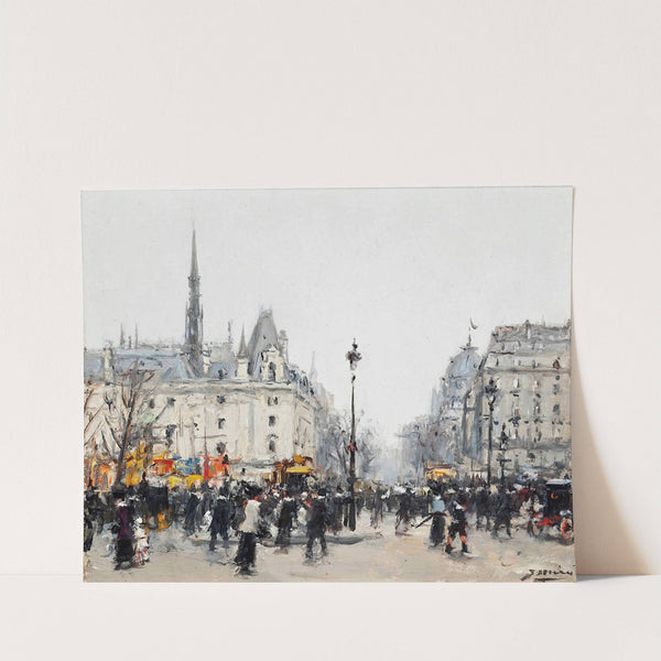 Figures bustling before the Conciergerie, Paris by Joaquin Miró