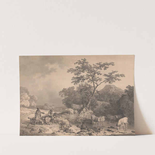 Figures by a stream with cattle watering by Philip James de Loutherbourg