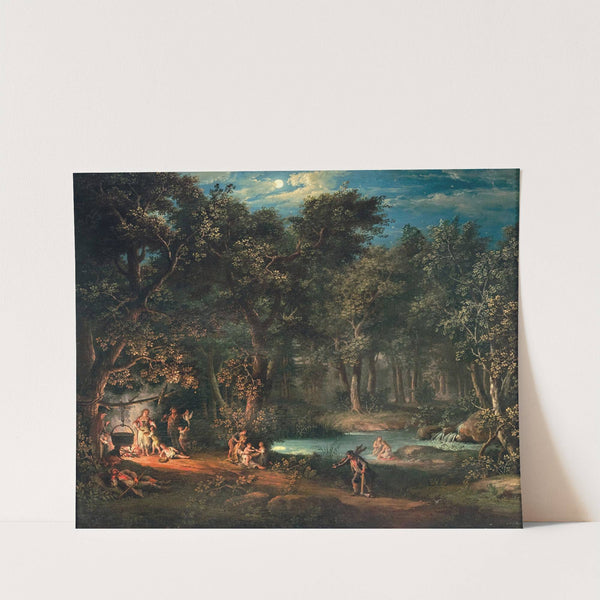 Figures by an encampment in a nocturnal landscape by Giovanni Battista Innocenzo Colombo