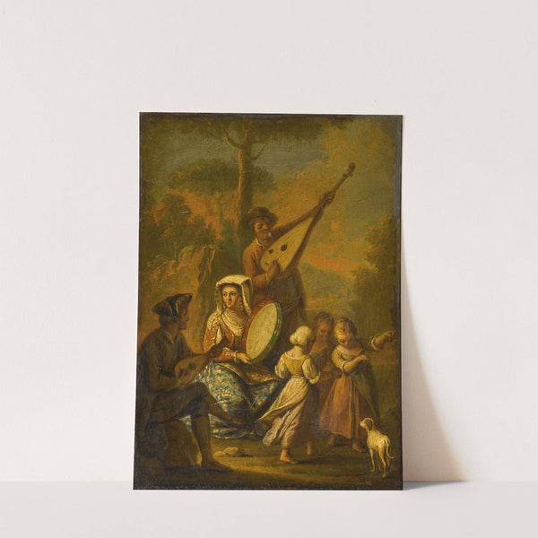 Figures dancing and playing music in the countryside by Pietro Fabris