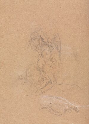 Figures in a roundel with study of a hand