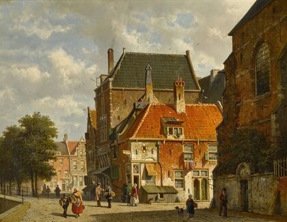 Figures on a sunlit street