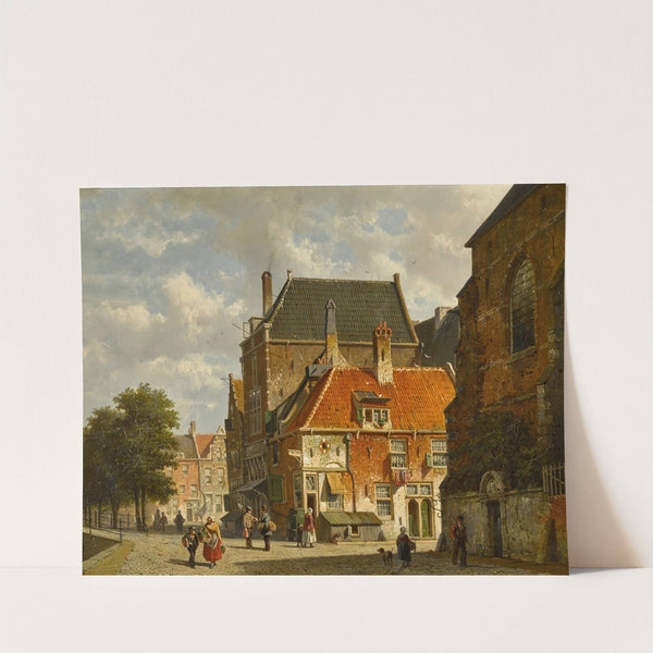 Figures on a sunlit street by Adrianus Eversen