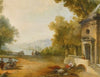 Figures On A Terrace Overlooking A Large Lake