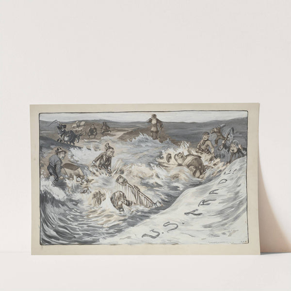 Figures representing other countries, including Italy and Great Britain, are overwhelmed as they try to stop incoming waves representing U.S. trade (1902) by William Henry Walker