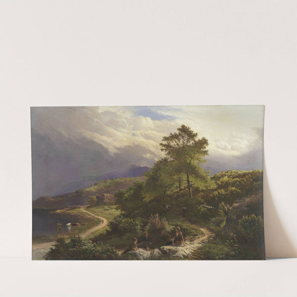 Figures resting in a mountain landscape by Sidney Richard Percy