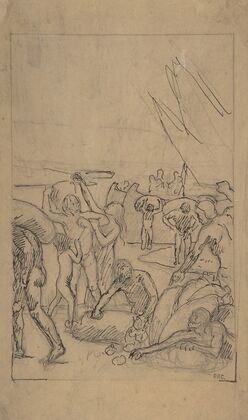 Figures Unloading Cargo from Sailing Vessels