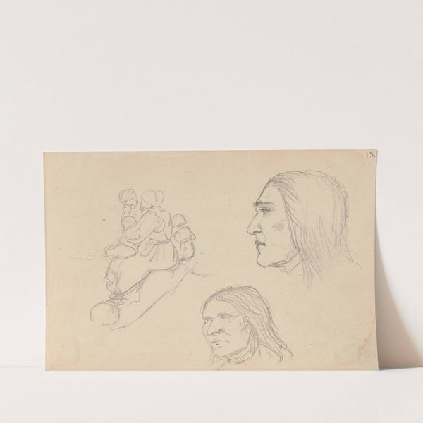 Figurgruppe; to studier av mannshode (1852) by Adolph Tidemand