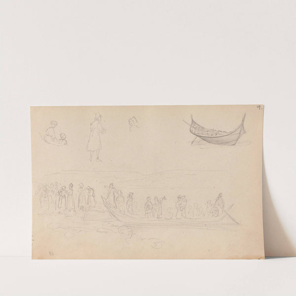 Figurstudier; båt; båtpassasjerer som går i land (1852) by Adolph Tidemand