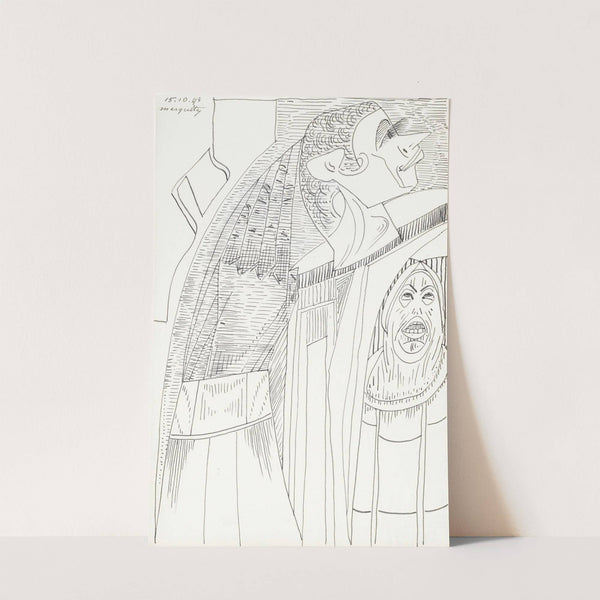 Figuur met een puntige neus en lange wimpers in profiel naar rechts by Samuel Jessurun de Mesquita