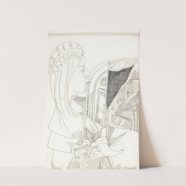 Figuur met lang haar en een kroon op het hoofd in profiel naar rechts by Samuel Jessurun de Mesquita