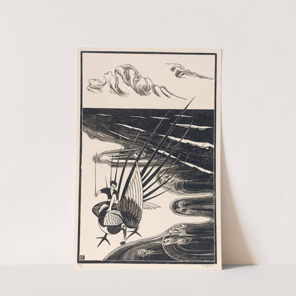 Figuur zittend op een fazant op het strand (1925) by Bernard Essers