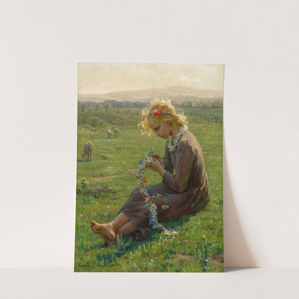 Fillette à la guirlande de fleurs des champs by Virginie Demont-Breton