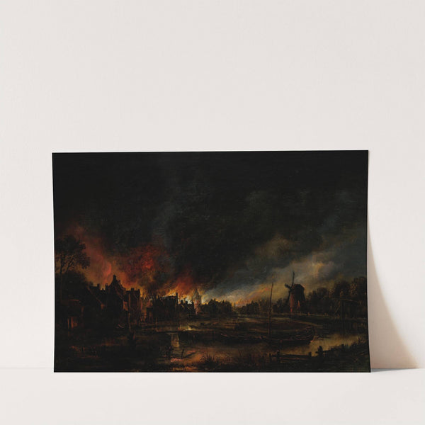 Fire in a village at night (1600s) by Aert van der Neer