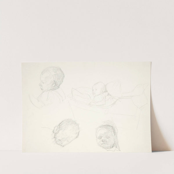 Fire studier af et barn, det ene i en vugge by Peter Hansen