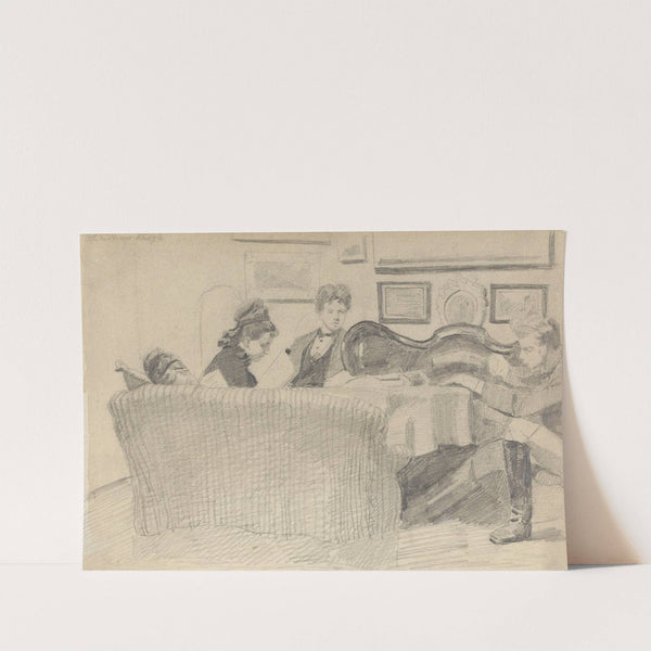 Fire unge mennesker i stueinteriør by Christian Krohg