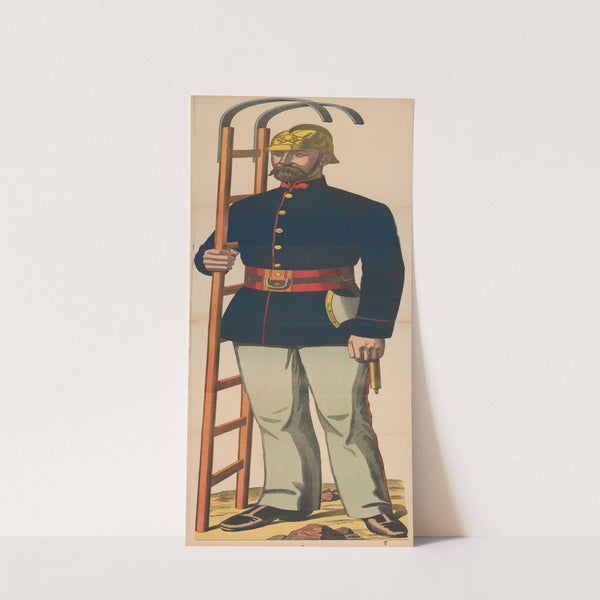 Firefighter with ladder and axe by René Ackermann