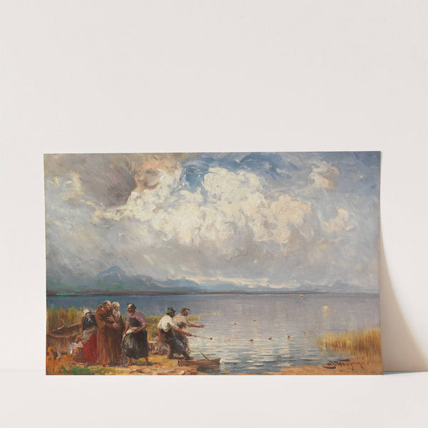 Fischer und Mönche am Ufer by Joseph Wopfner