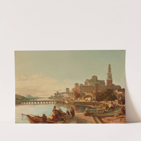 Fischer und weitere Figuren am Ufer des Guadalquivir mit Blickauf die römische Brücke und der Großen Moschee von Cordoba (1863) by François Antoine Bossuet