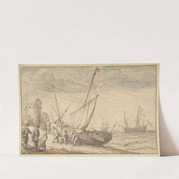 Fisherfolk Hauling their Boat onto the Shore by Adam Willaerts