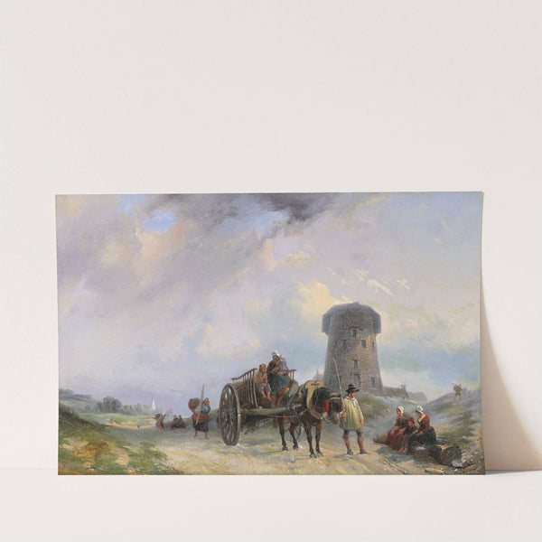Fisherfolk on a Coastal Path by a Jersey Round Tower by Clarkson Frederick Stanfield