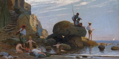Fisherman and Bathing Children at the Sea Beach (1873)