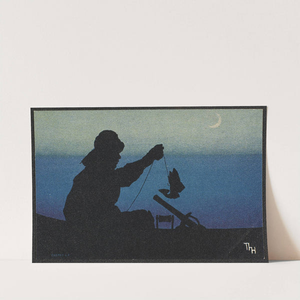 Fisherman in silhouette by Thorolf Holmboe