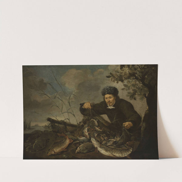Fisherman with fish in the net by Pieter van Noort