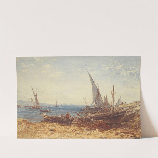 Fishermen and boats at water’s edge (19th century) by Félix Ziem
