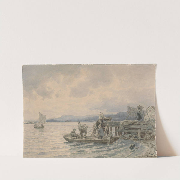 Fishermen at Pier in The Kristiania Fjord by Hans Gude