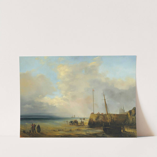 Fishermen at the harbour wall, low tide by Théodore Gudin