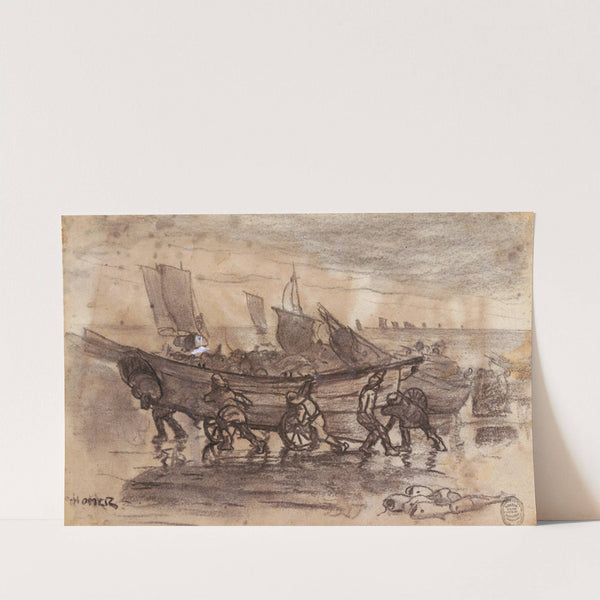 Fishermen Beaching a Dory, Cullercoats, England by Winslow Homer