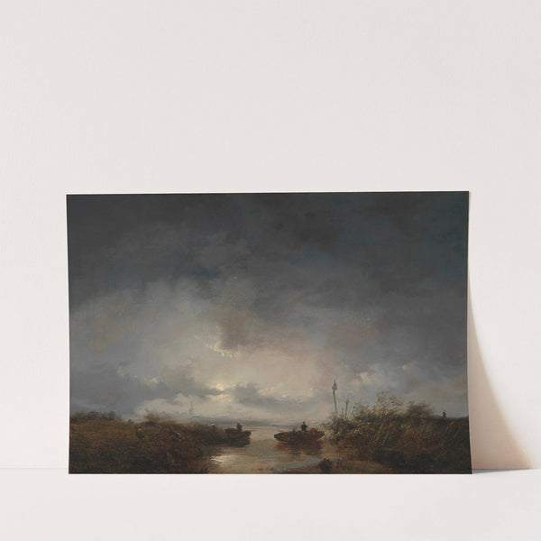 Fishermen in a moonlit night by Remigius Adrianus van Haanen