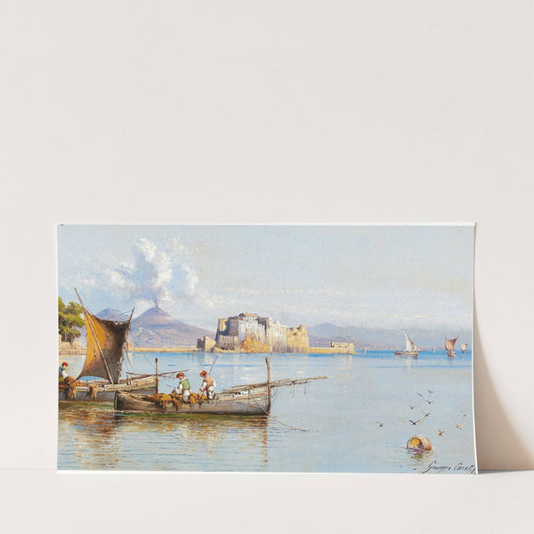 Fishermen in the Gulf of Naples, Vesuvius in the background by Giuseppe Carelli
