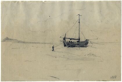 Fishing boat boat on the seashore