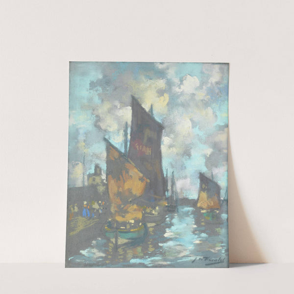 Fishing boats in a harbour by James Watterston Herald