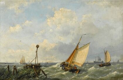 Fishing boats in a stiff breeze offshore
