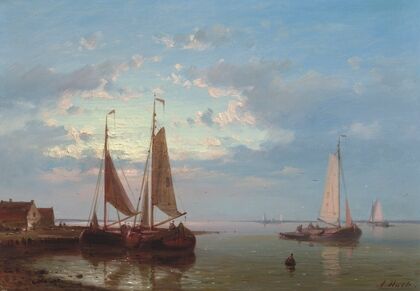 Fishing boats moored in a calm harbour