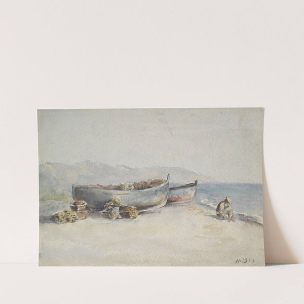 Fishing boats on the shore by Hercules Brabazon Brabazon