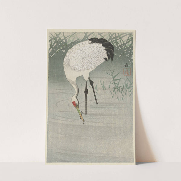 Fishing crane in shallow water by Ohara Koson
