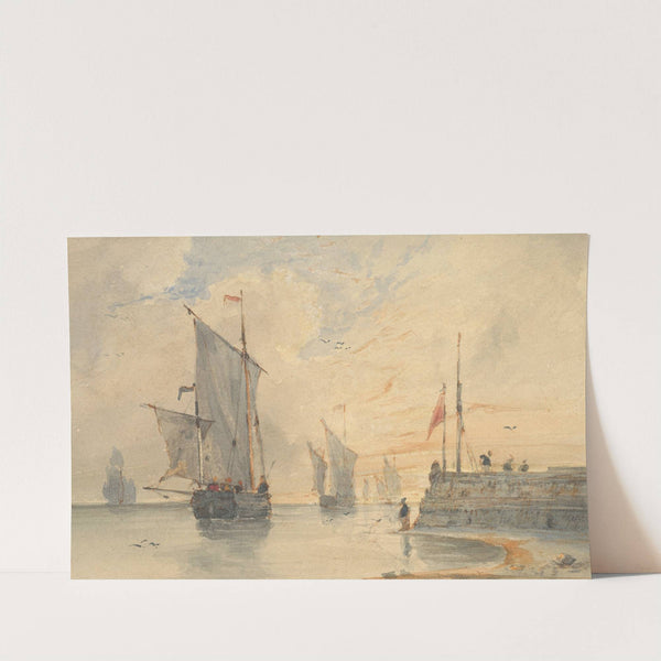 Fishing Luggers (Chasse-marée) Making Sail, Off Calais by Louis François Thomas Francia